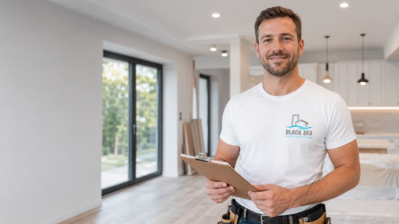 Black Sea Renovations team member ready to review renovation project details